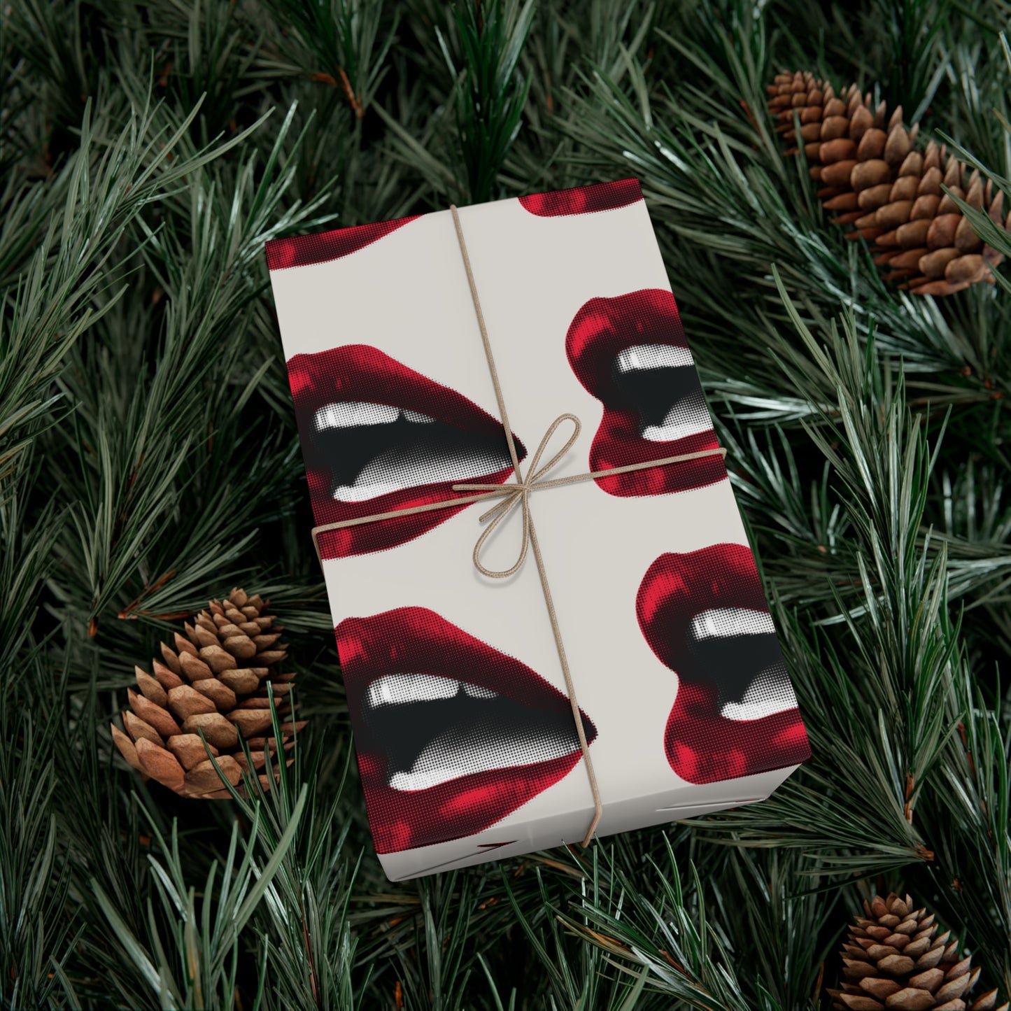 Vintage Red Lips Gift Wrapping Paper ā Glossy Pop Art Mouths on Bone Color