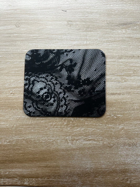 Black + White Lace Print Mouse Pad
