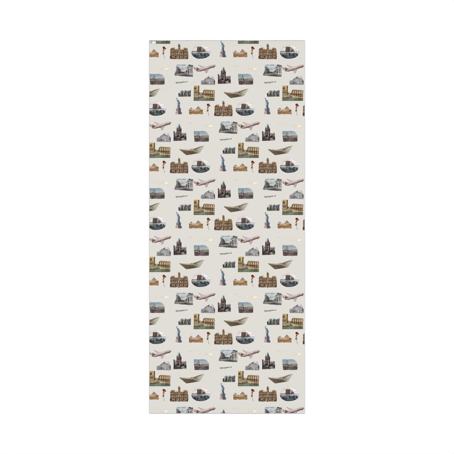 Stamped in Time Gift Wrapping Paper – Vintage Architecture & Travel Collage on Bone