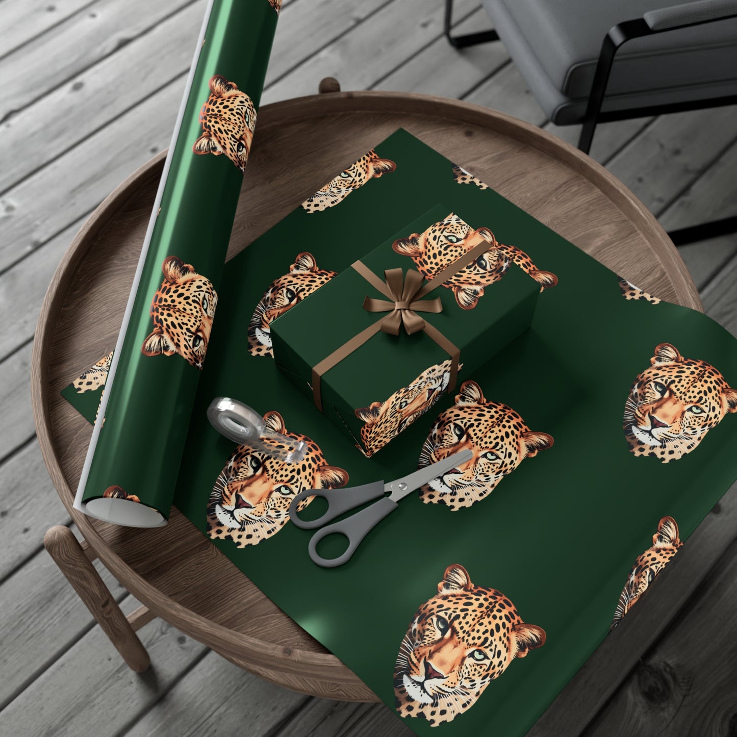 Leopard Head on Signature Midnight Pine Wrapping Paper
