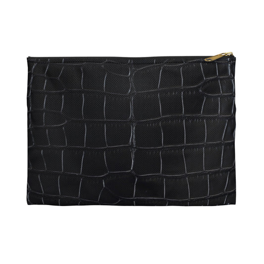 Black Crocodile Print Accessory Pouch | Luxe Texture Meets Practical Design