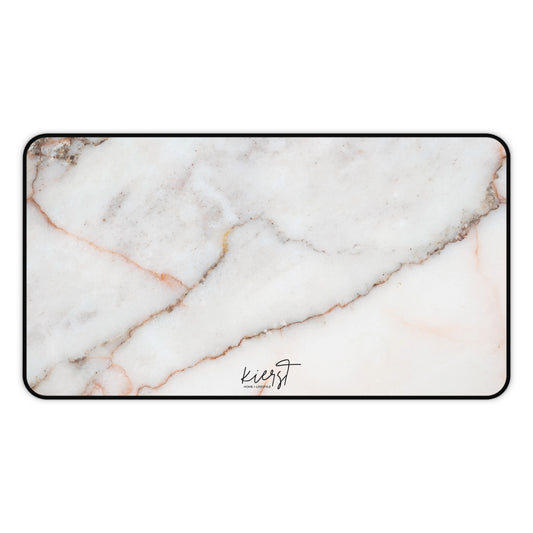 Warm White Marble Print Desk Mat | Neutral Office Decor