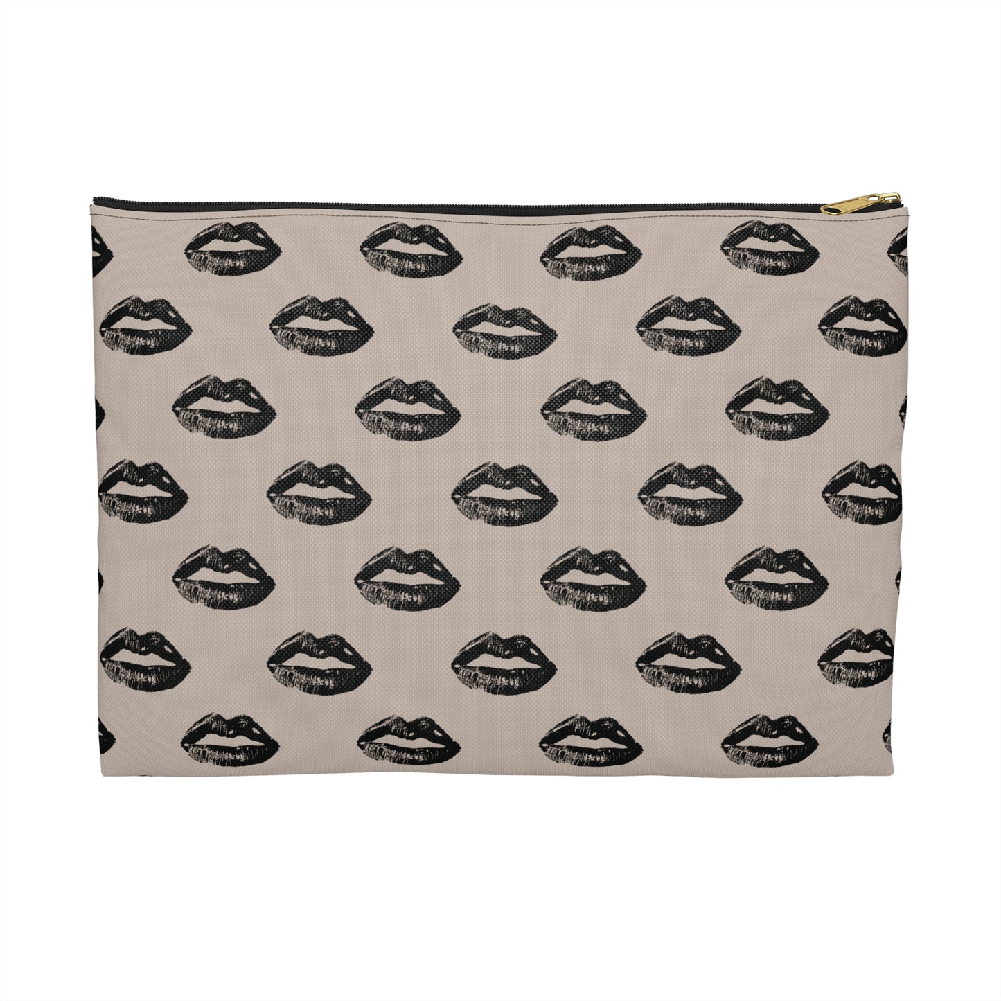 Black Lips on Oat Accessory Pouch | Bold Meets Neutral