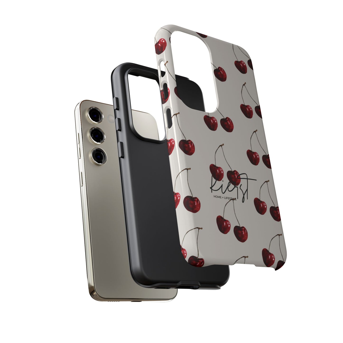 Moody Cherry Stems on White Bone Samsung Galaxy Case | Understated Luxury With A Playful Bite
