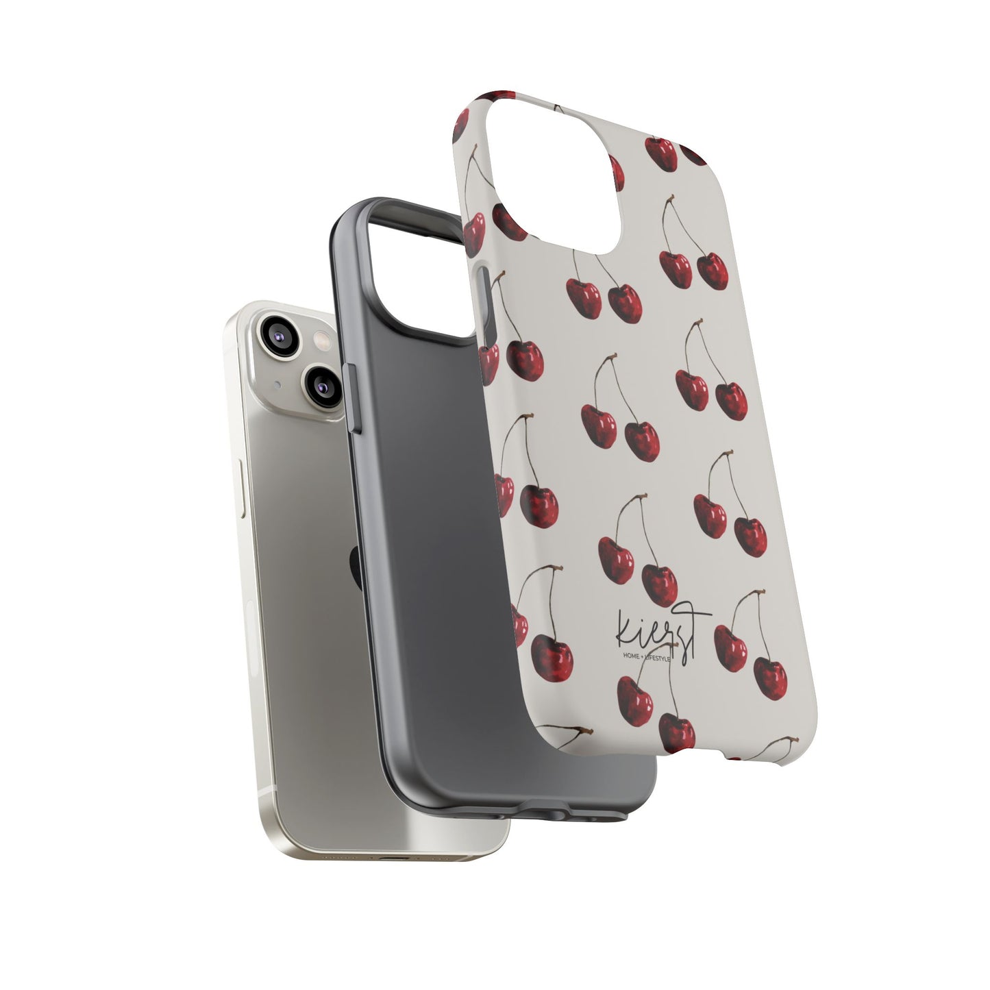 Moody Cherry Stems on White Bone iPhone Case | Timeless Contrast With A Twist of Charm