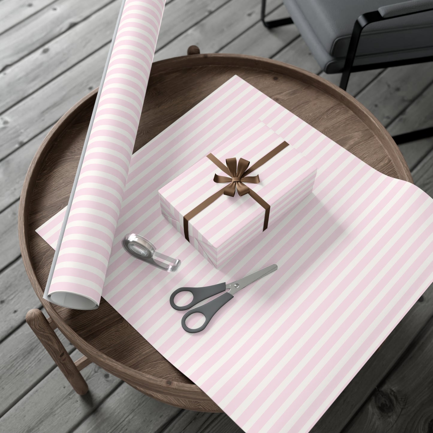 kierst Signature Pink and Cream Striped Wrapping Paper