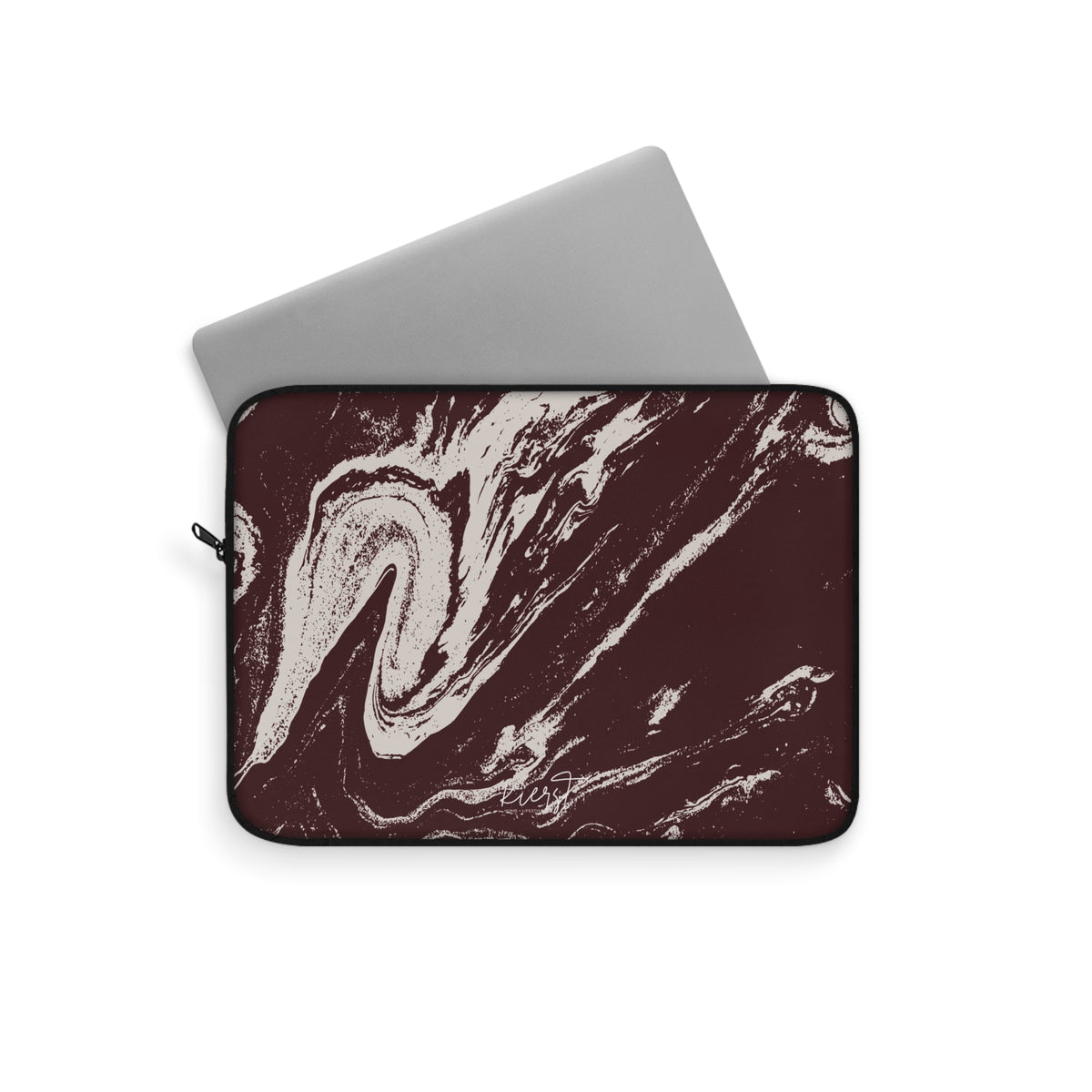 Cream Marble on Signature Velvet Noir Laptop Sleeve