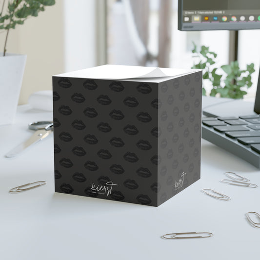 Black Lip Print Sticky Note Cube | Bold Matte Black Desk Accent