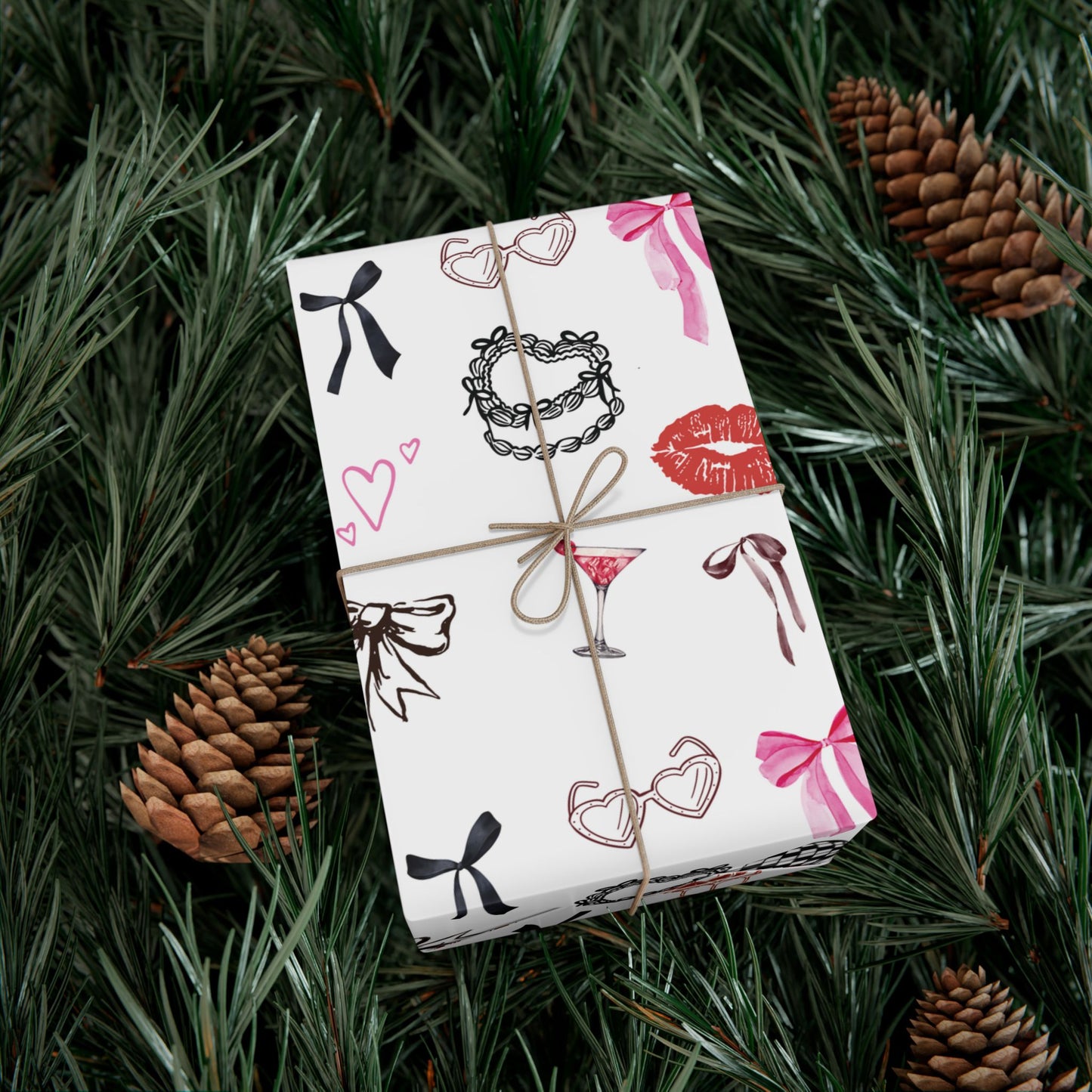 Edge of Romance Wrapping Paper | White Background Gift Wrap with Chic Sticker-Inspired Design