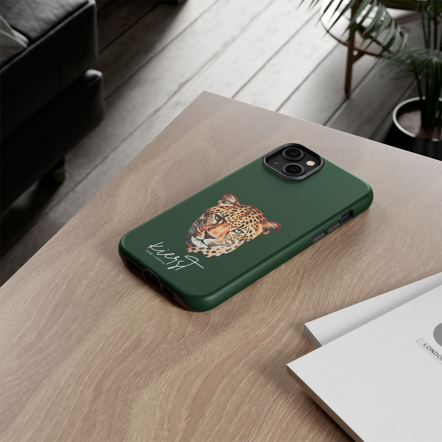 Leopard Head on Signature Midnight Pine iPhone Case | Designed to Stand Out
