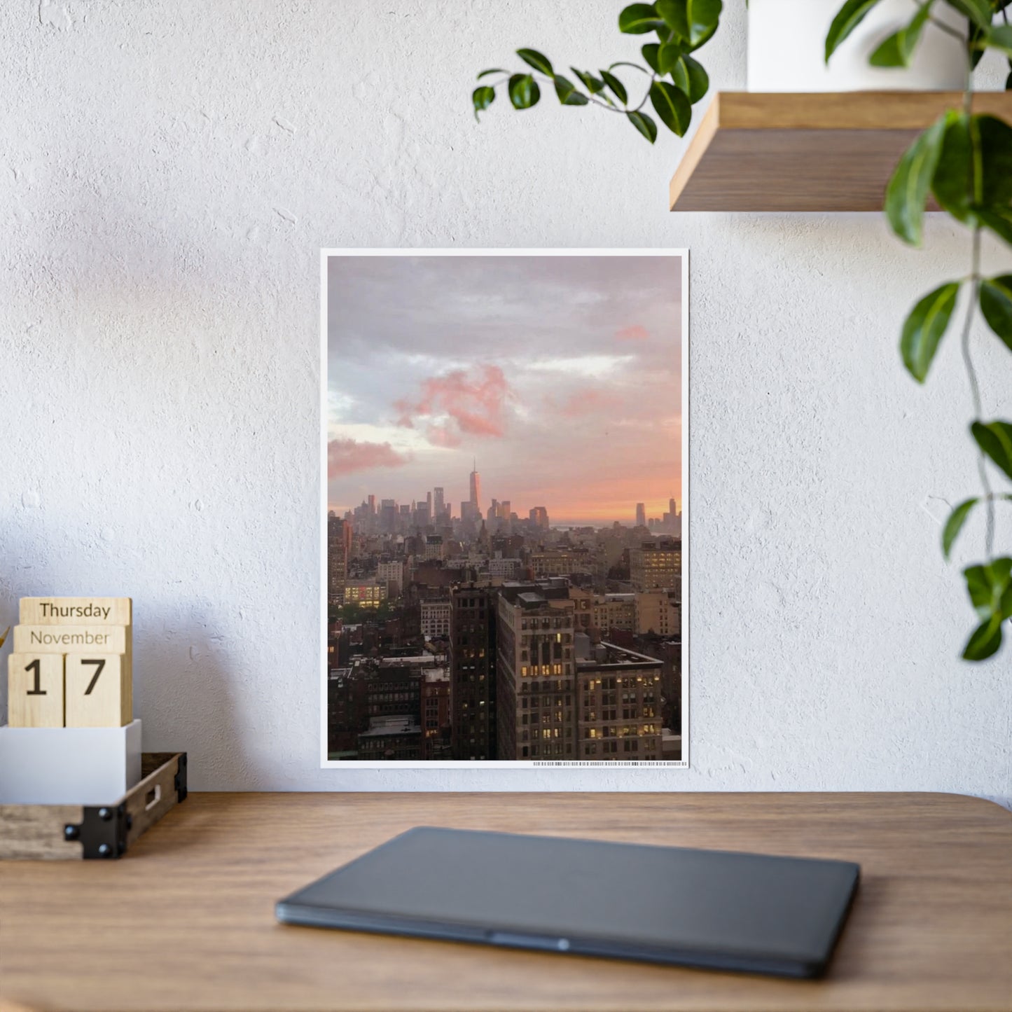 A New York Sunset Glossy Poster | Moody Pink Skyline Over Manhattan