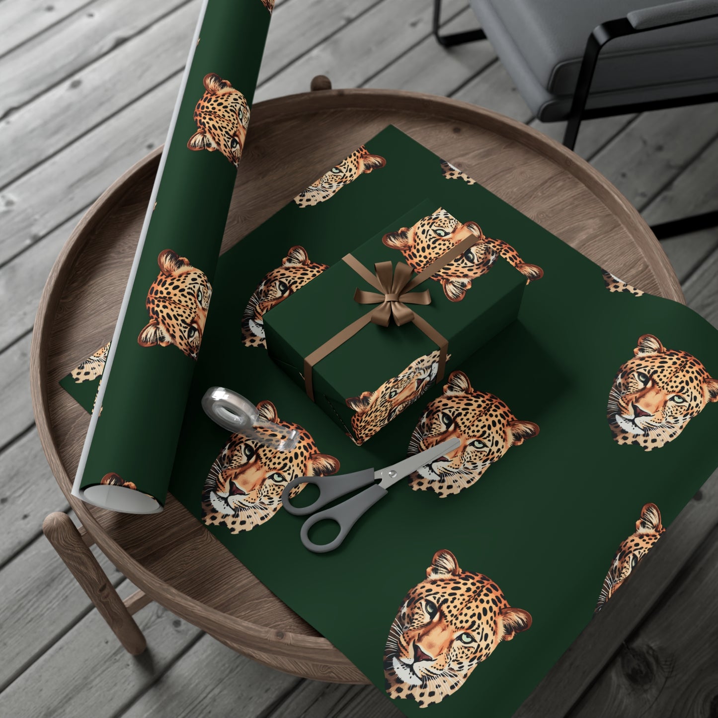 Leopard Head on Signature Midnight Pine Wrapping Paper