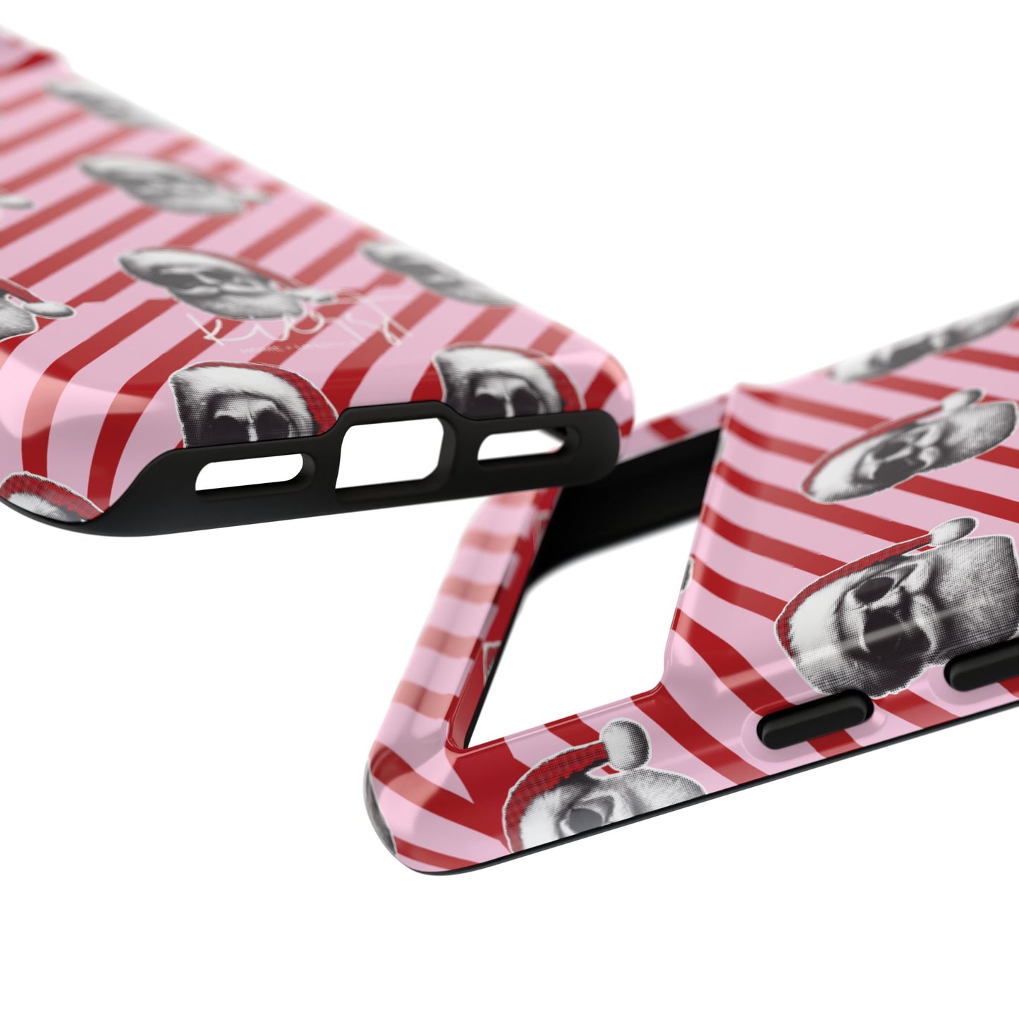 Holiday 25 Cool Santa on Pink and Red Diagonal Striped Google Pixel Phone Case
