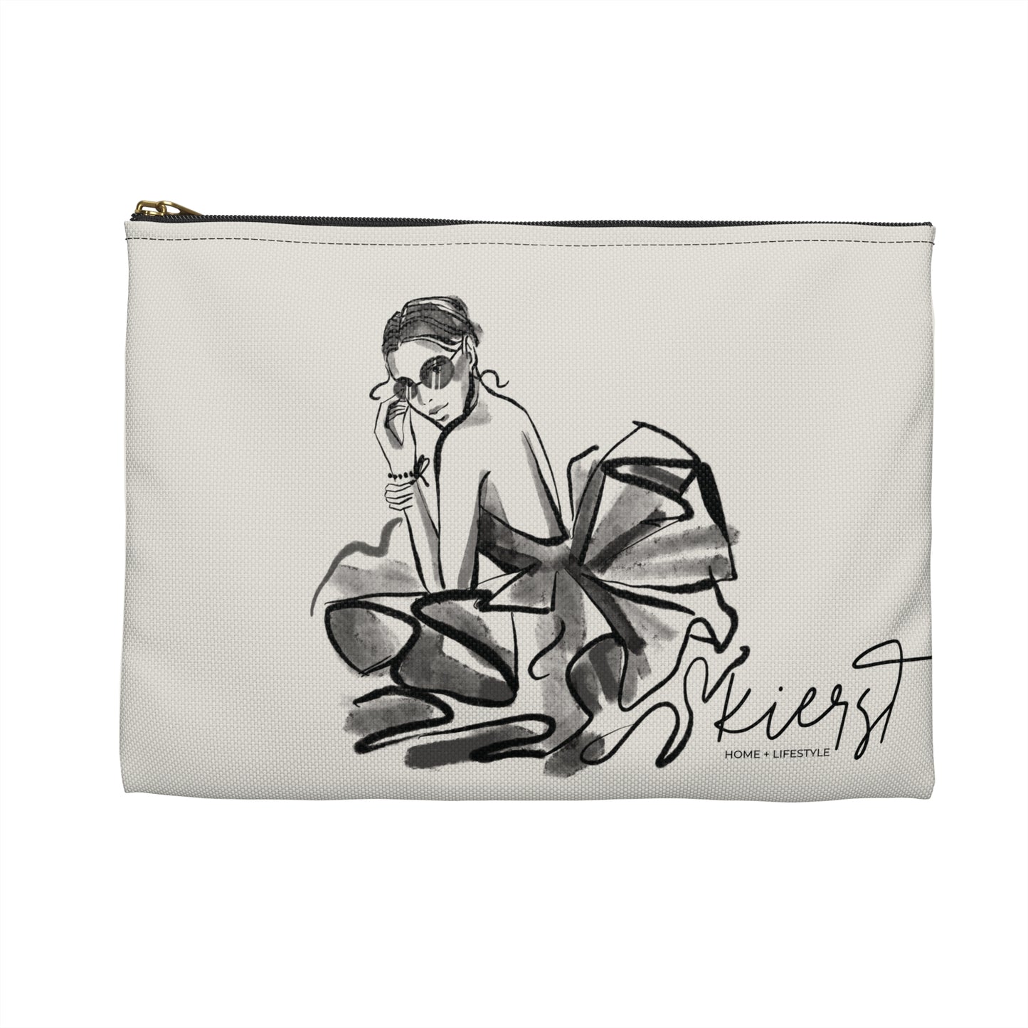 Tulle Gown Fashion Sketch Accessory Pouch – Bone White with Editorial Flair