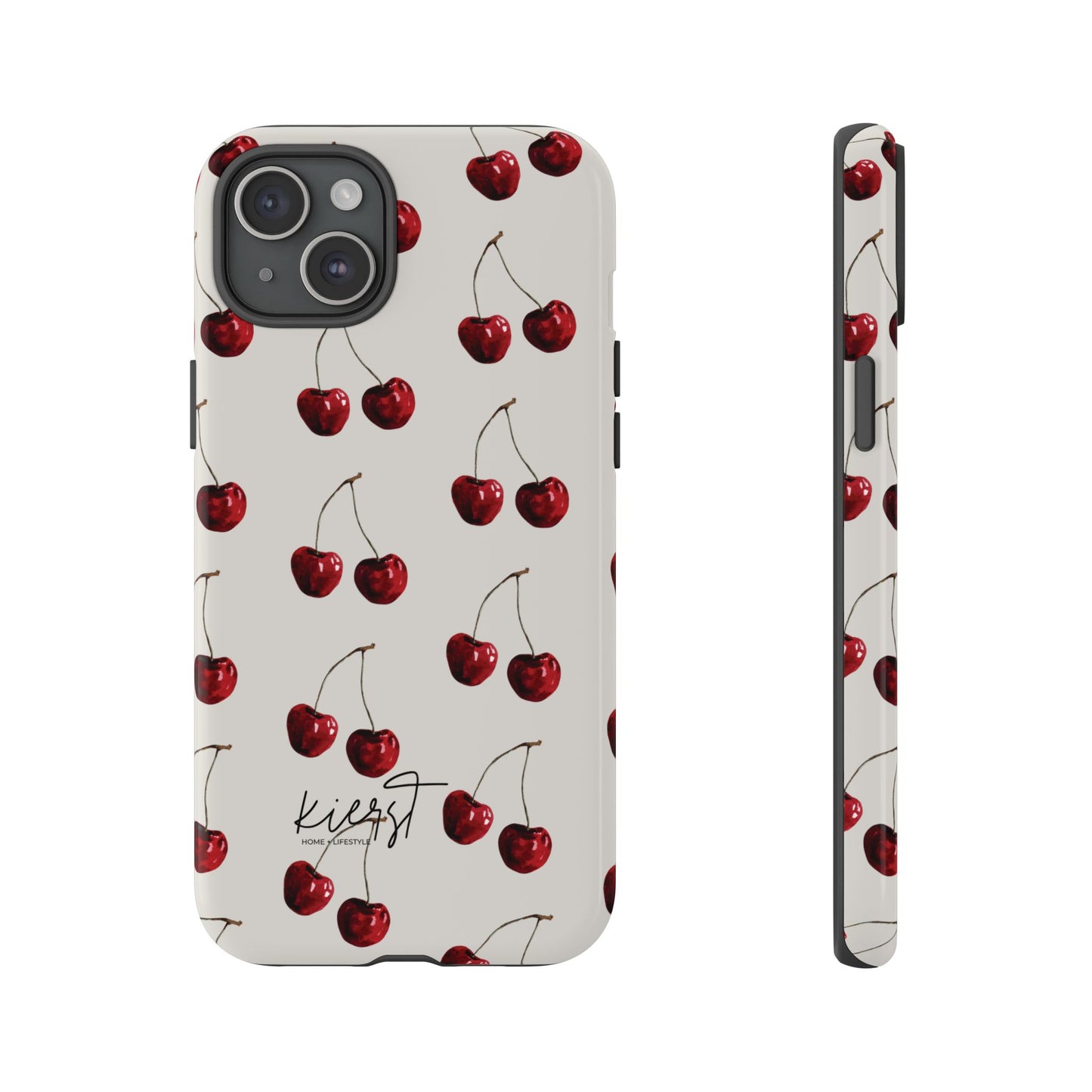 Moody Cherry Stems on White Bone iPhone Case | Timeless Contrast With A Twist of Charm