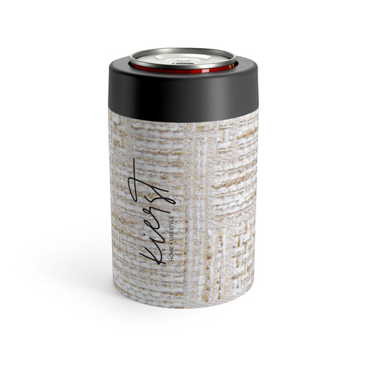 Cream + Gold Tweed Print Can Holder