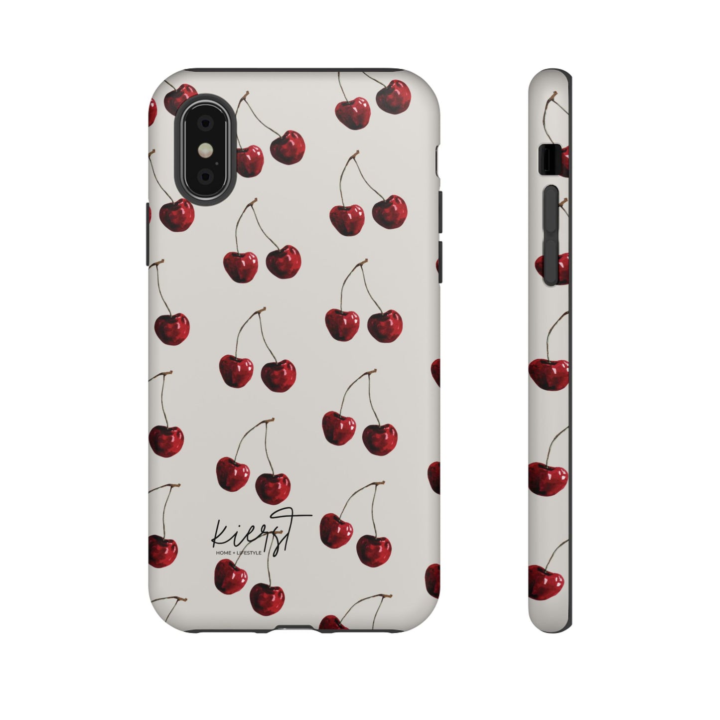Moody Cherry Stems on White Bone iPhone Case | Timeless Contrast With A Twist of Charm