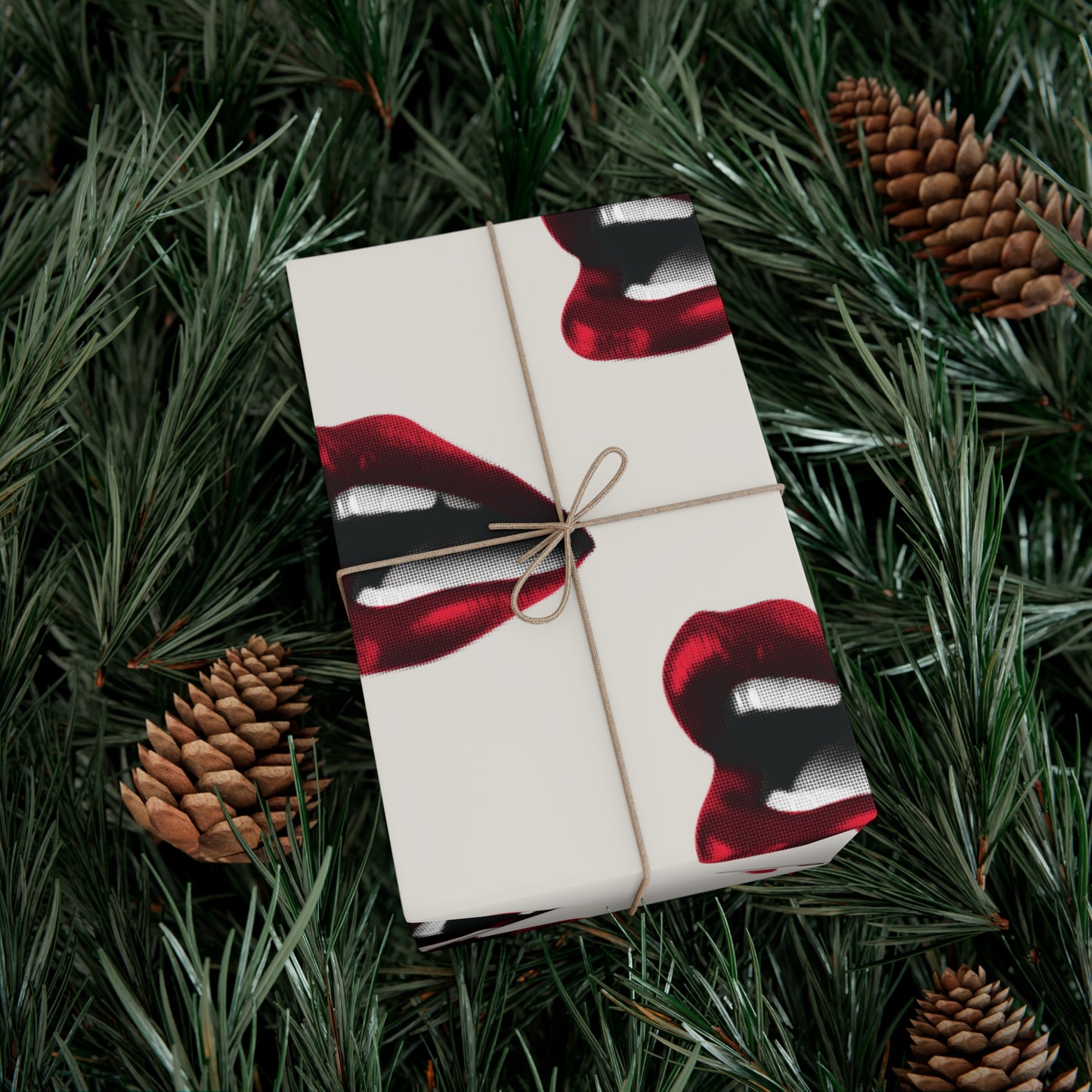 Vintage Red Lips Gift Wrapping Paper – Glossy Pop Art Mouths on Bone Color