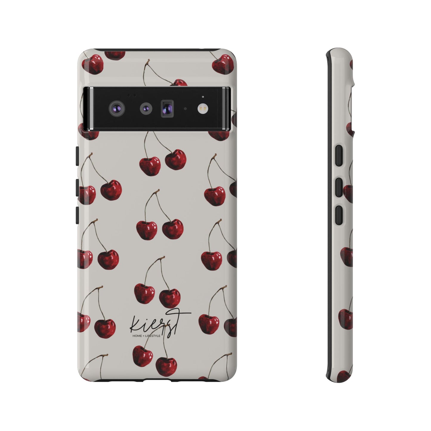 Moody Cherry Stems on White Bone Google Pixel Case | Sultry Minimalism Meets Everyday Utility