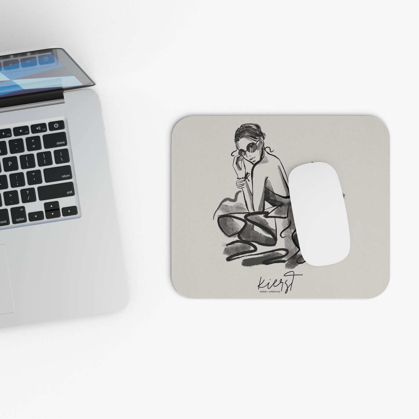 Sketch of Woman in Tulle Dress Mouse Pad ā Black and White Fashion Illustration