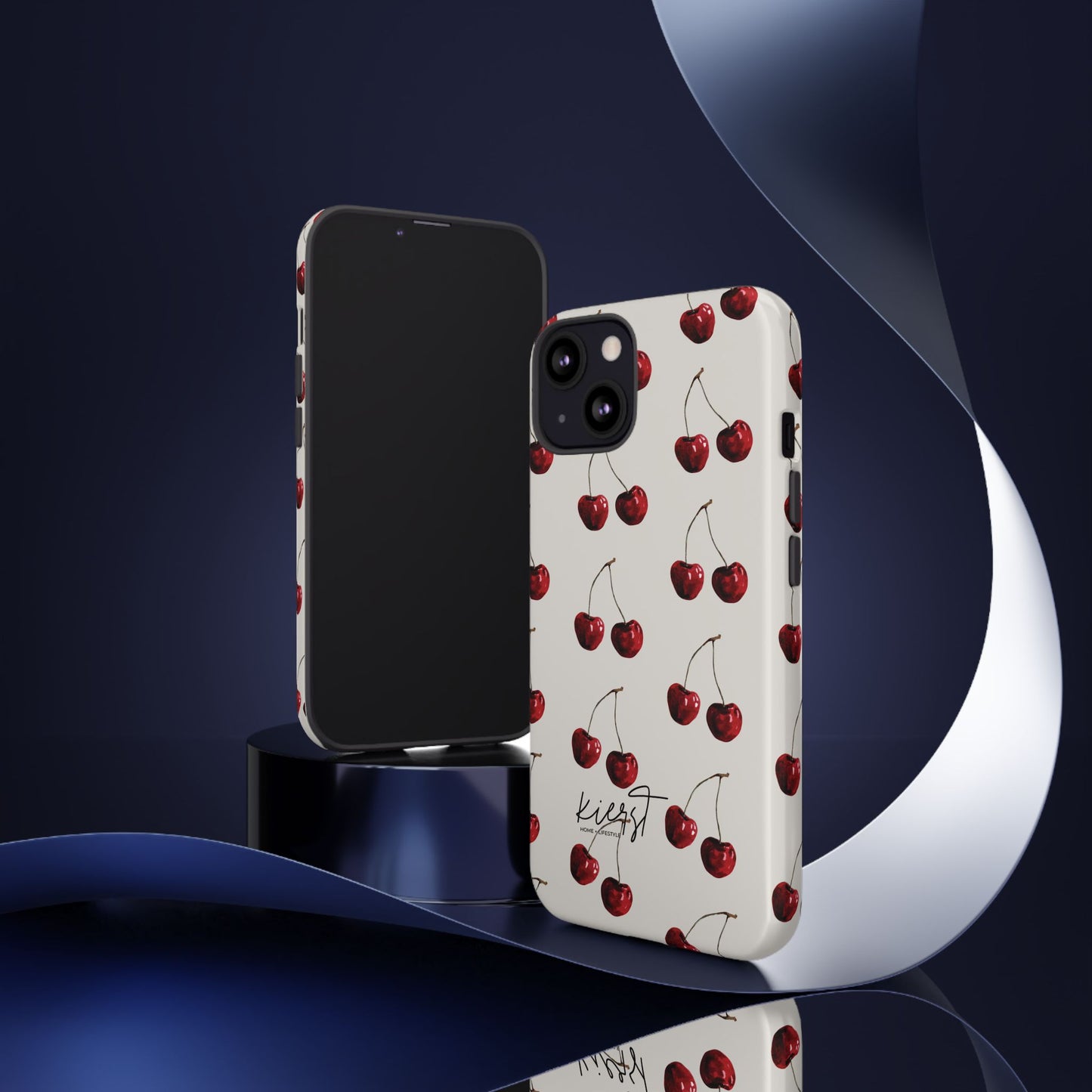 Moody Cherry Stems on White Bone iPhone Case | Timeless Contrast With A Twist of Charm