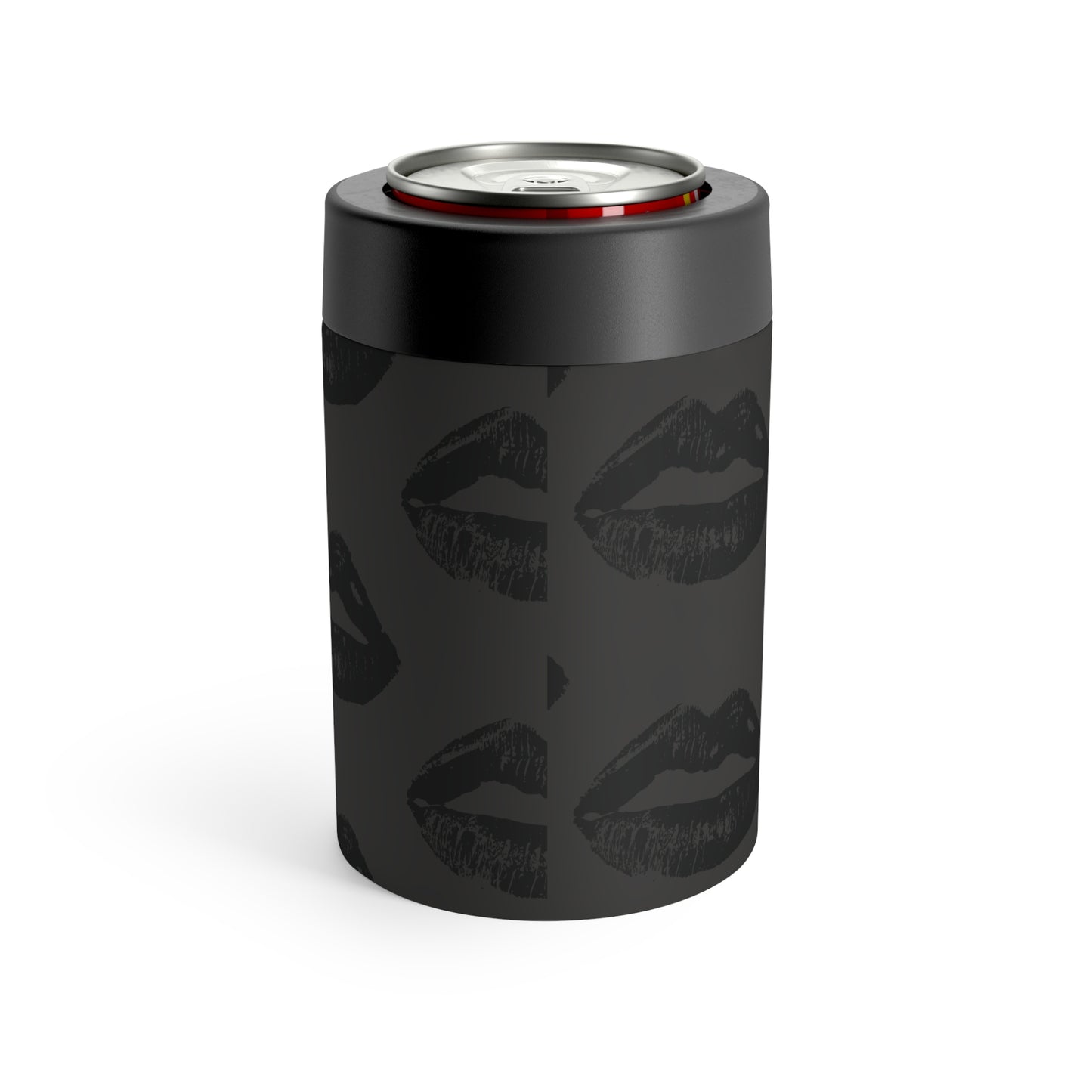 Black Lip Print Can Holder – Charcoal Grey Background