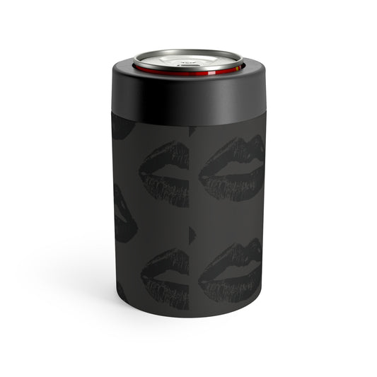 Black Lip Print Can Holder – Charcoal Grey Background