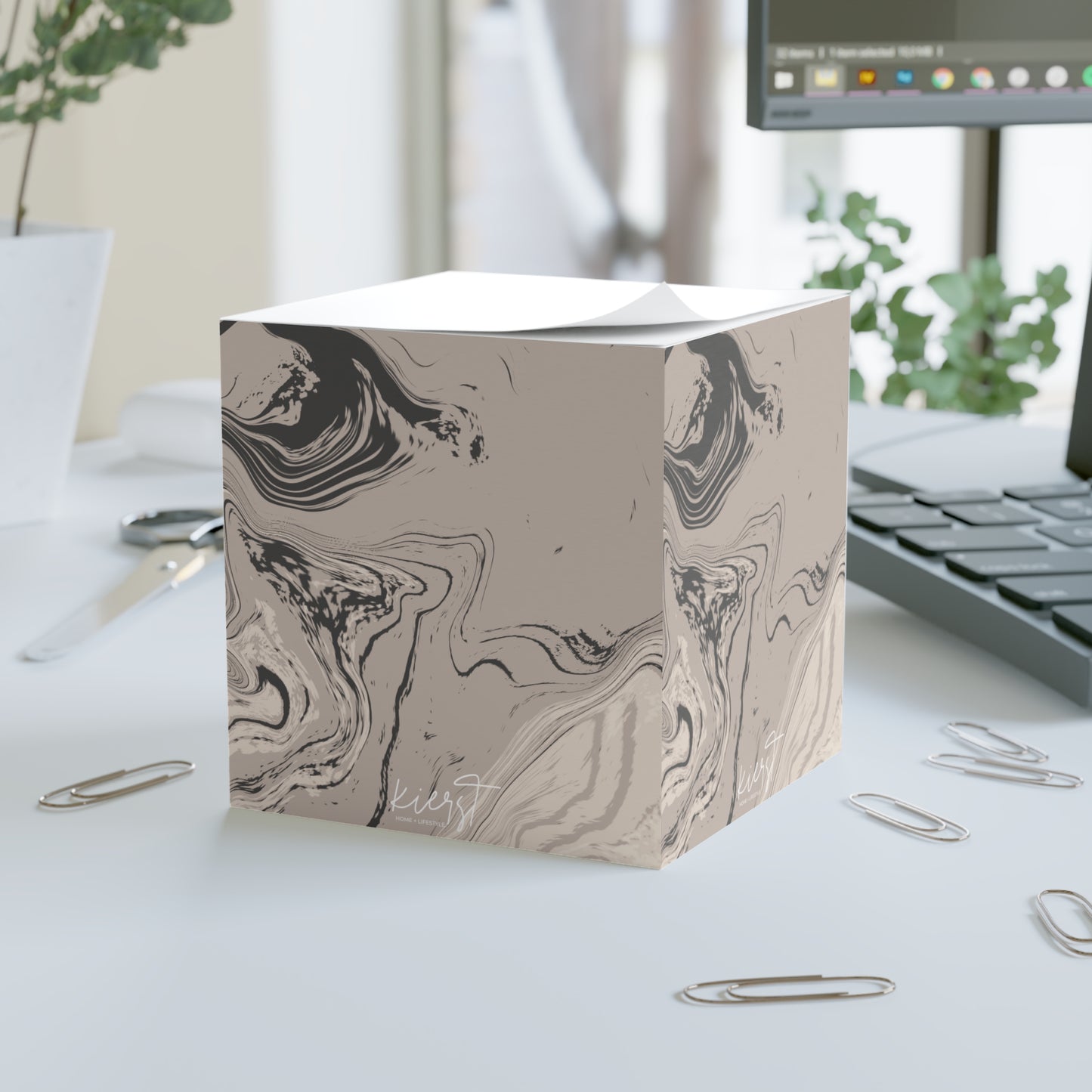 Cream, Grey, and Taupe Marble Note Cube | Earthy Elegance