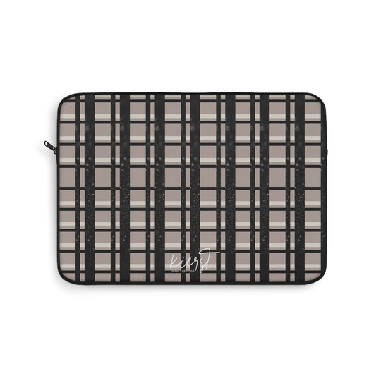 Signature Taupe & Black Printed Glitter Plaid Laptop Sleeve | Classic with a Twist