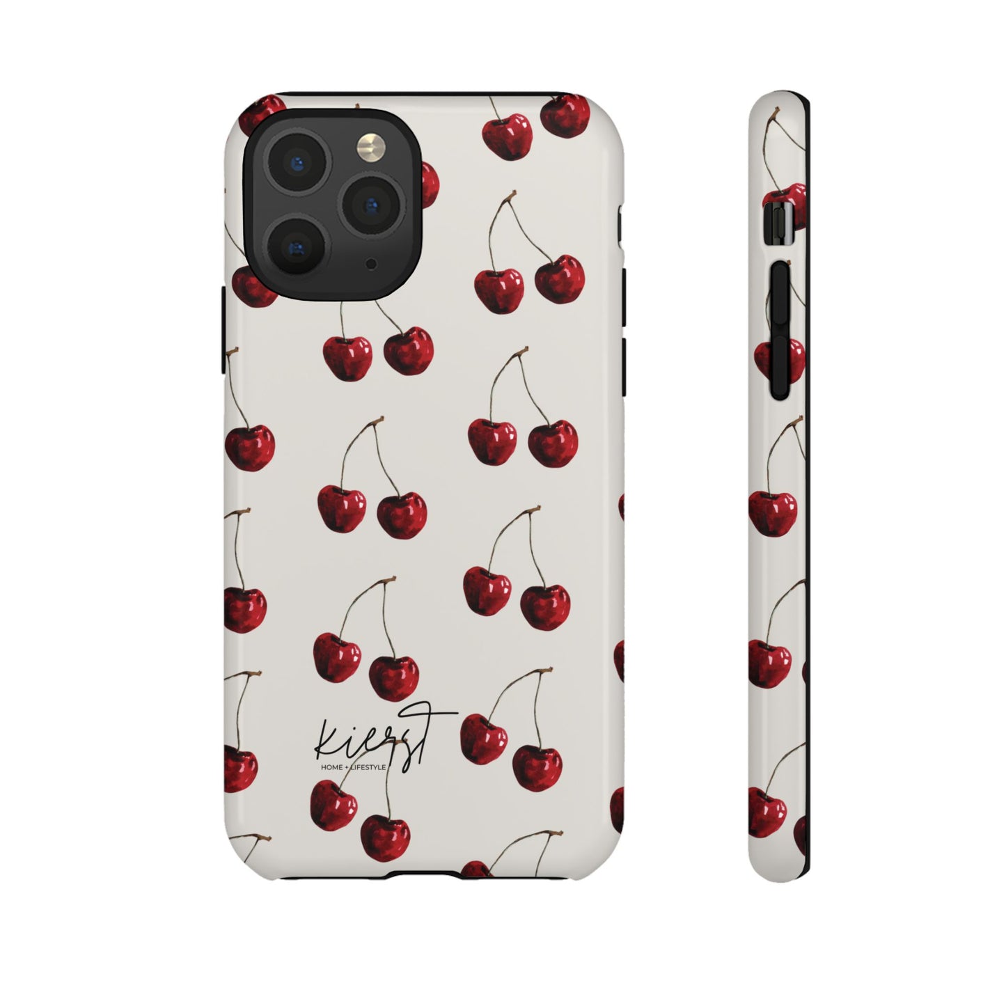 Moody Cherry Stems on White Bone iPhone Case | Timeless Contrast With A Twist of Charm