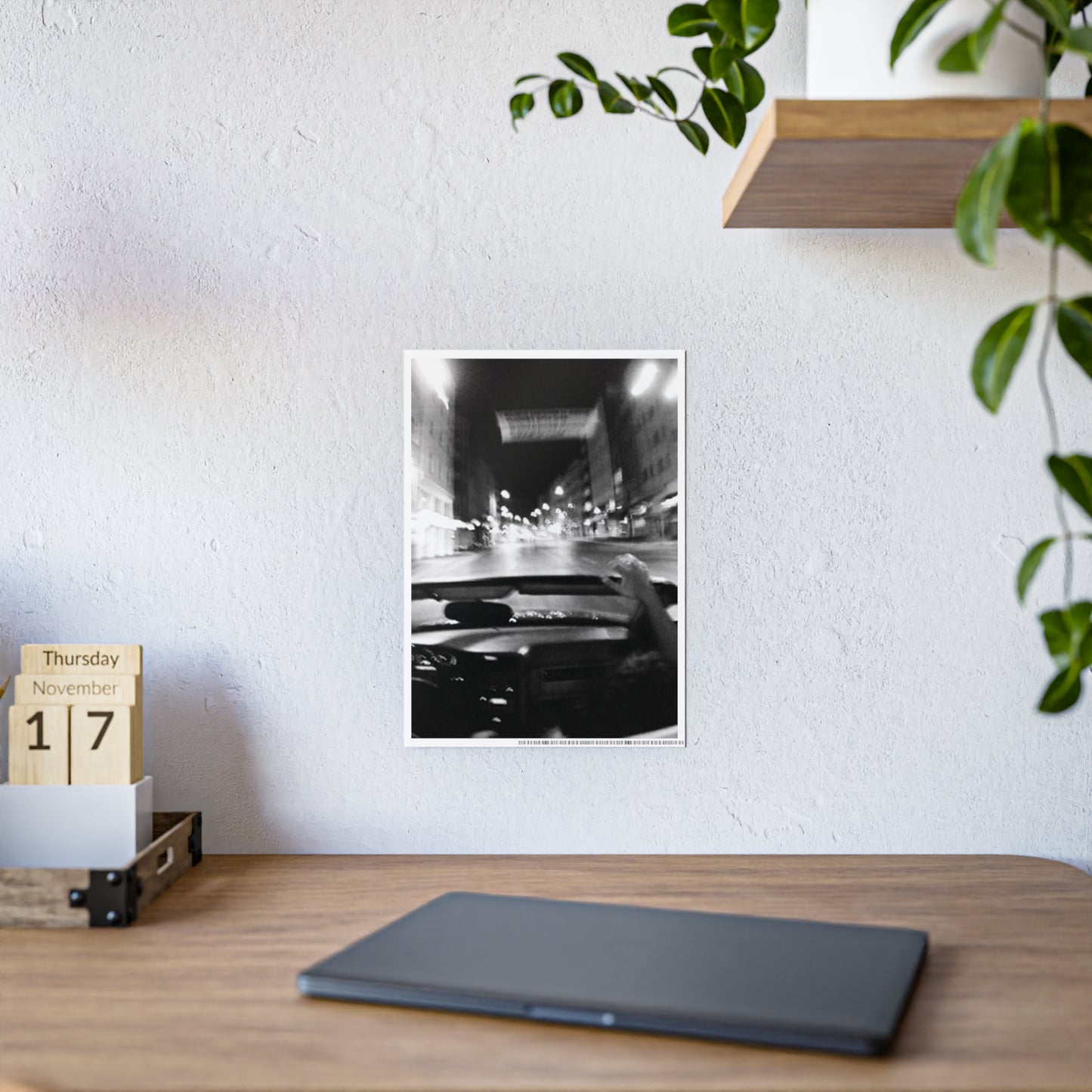 Blurry City Drive B+W Gloss Poster | Vintage Editorial Night Photography Wall Art