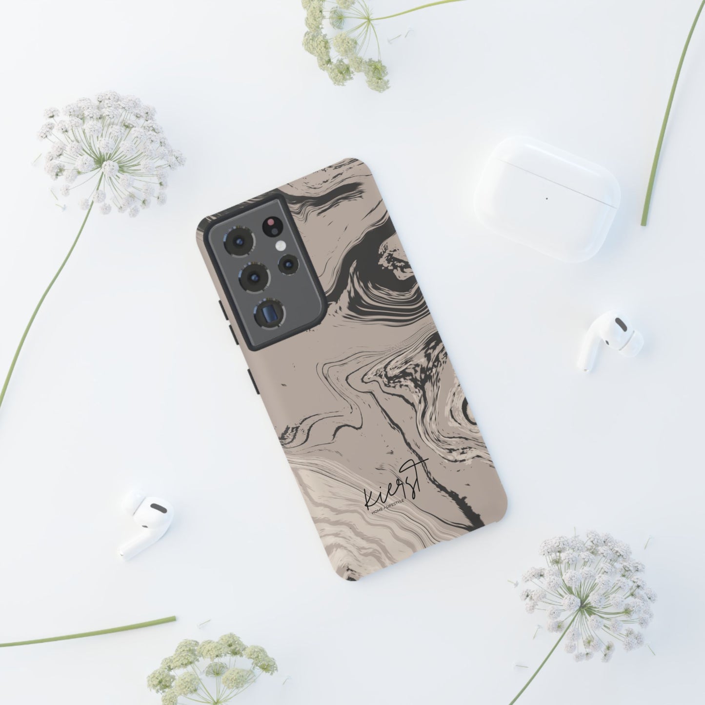 Cream, Grey, and Taupe Marble Samsung Galaxy Phone Case | Rich Swirls, Neutral Motion