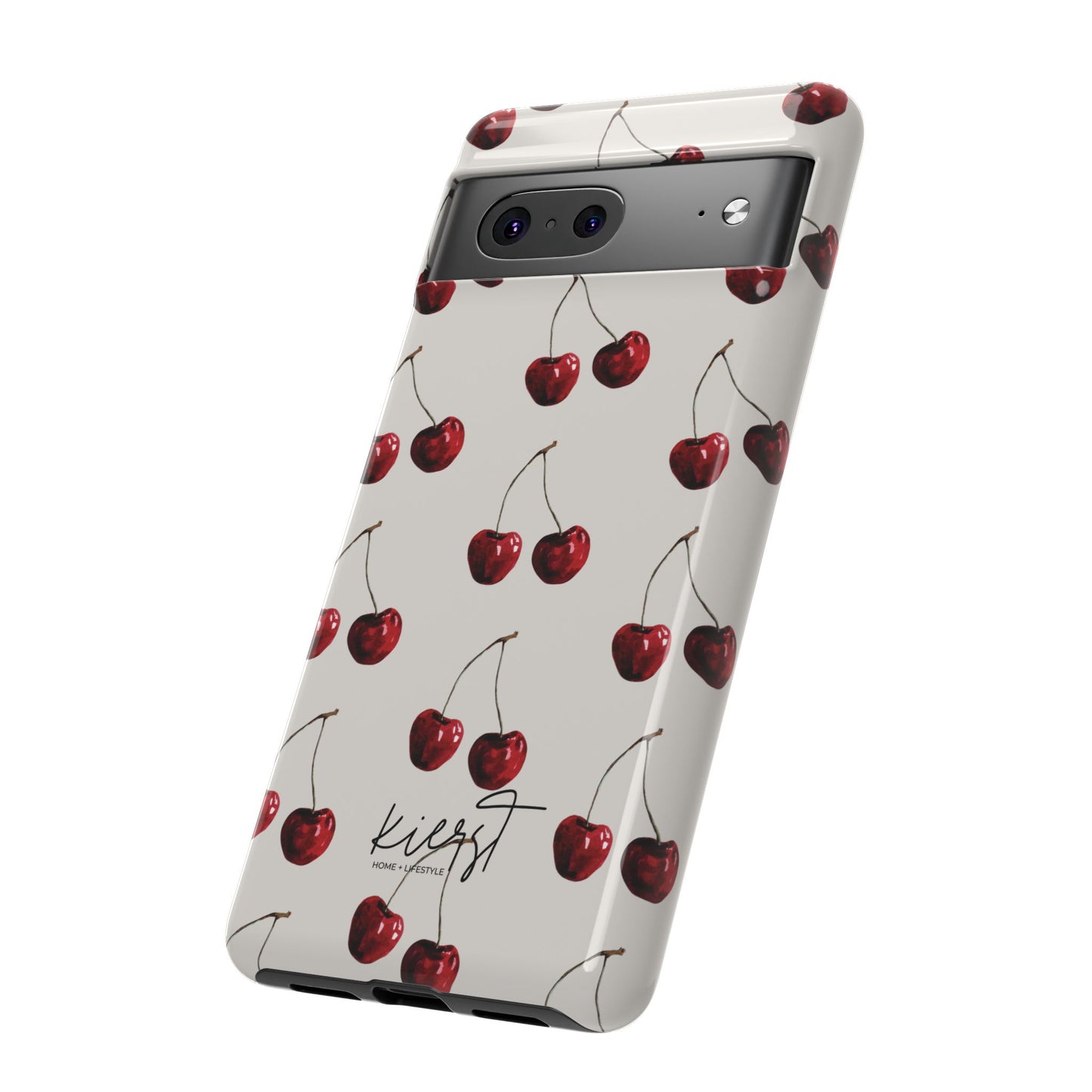 Moody Cherry Stems on White Bone Google Pixel Case | Sultry Minimalism Meets Everyday Utility