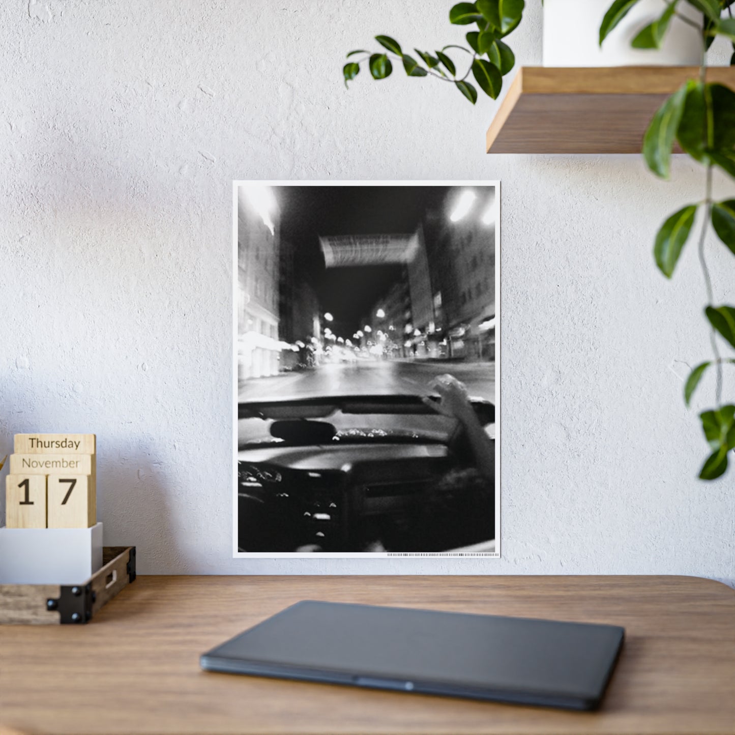 Blurry City Drive B+W Gloss Poster | Vintage Editorial Night Photography Wall Art