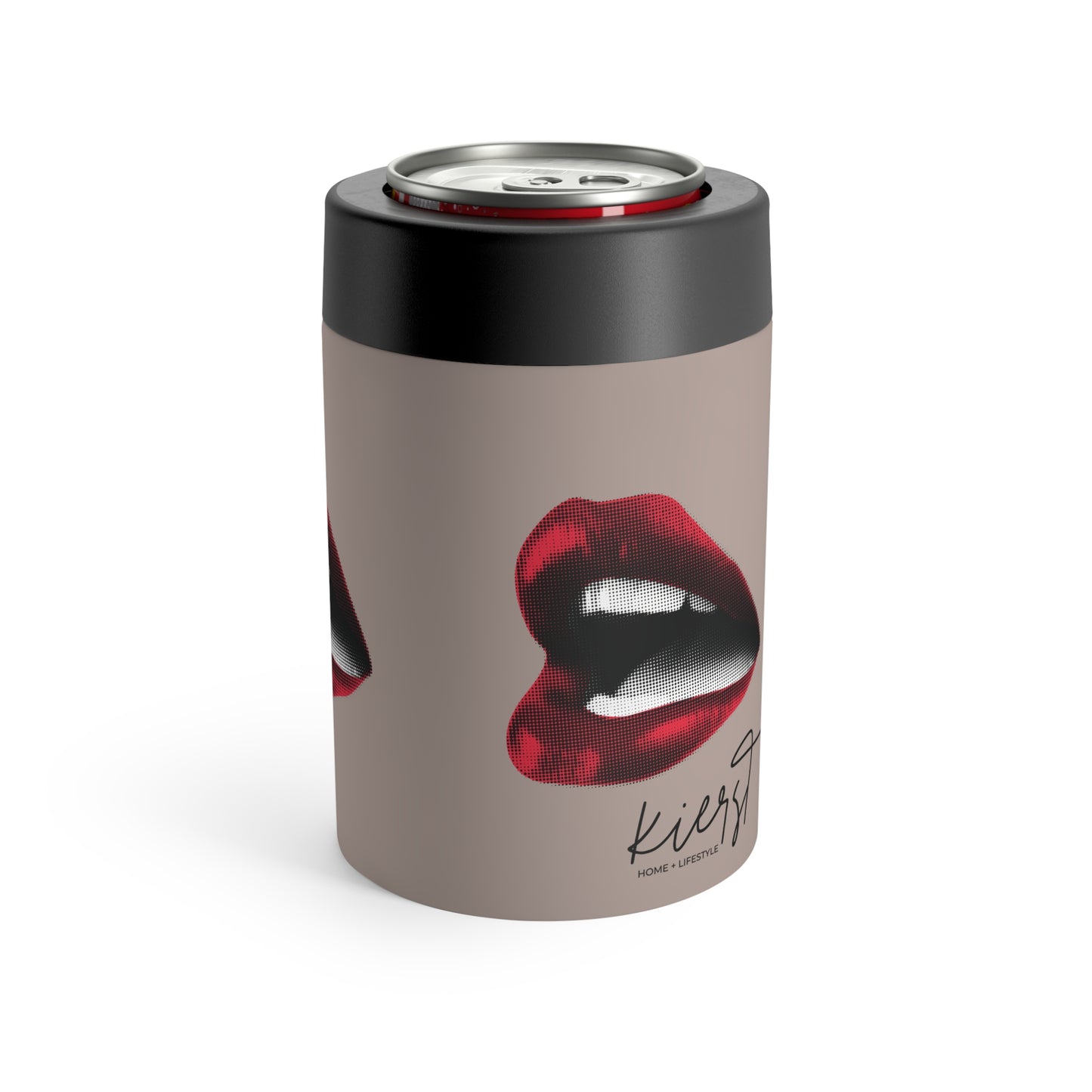 Vintage Red Lips on Taupe Can Holder – Taupe with Vintage Red Lipstick Print