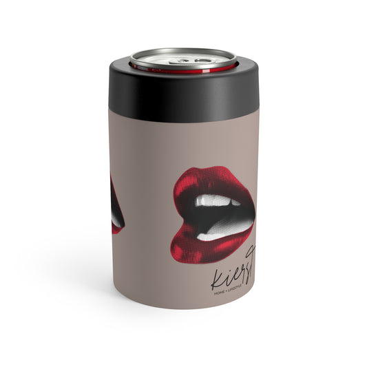 Vintage Red Lips on Taupe Can Holder – Taupe with Vintage Red Lipstick Print