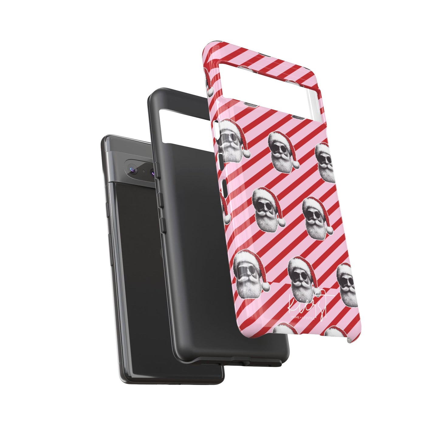 Holiday 25 Cool Santa on Pink and Red Diagonal Striped Google Pixel Phone Case