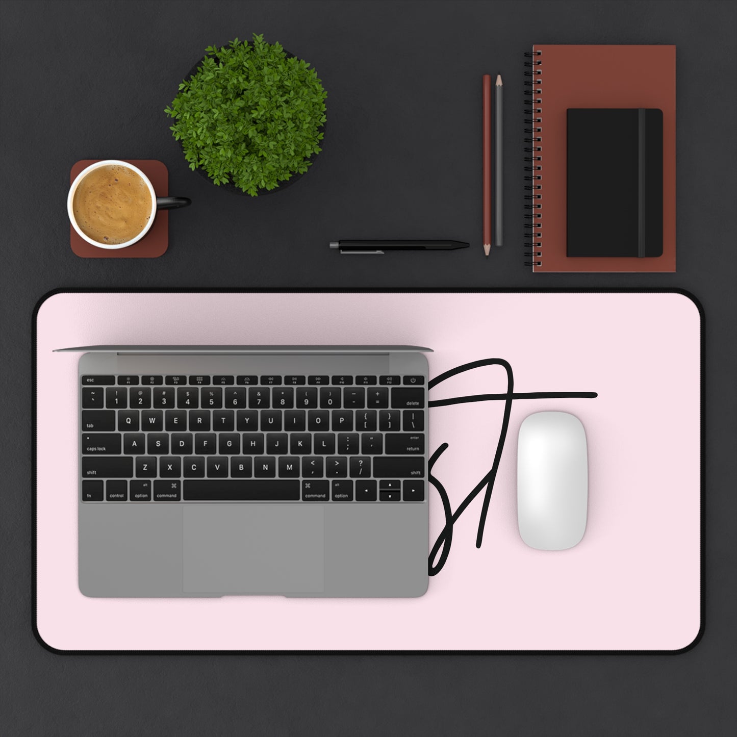 Signature Pink Desk Mat with kierst Logo | Luxe Brand-Inspired Workspace