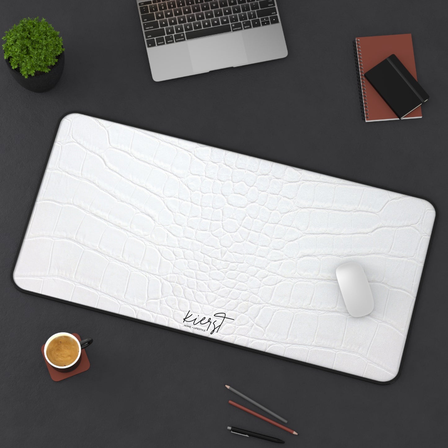 White Alligator Print Desk Mat | Luxe Minimalist Workspace Upgrade