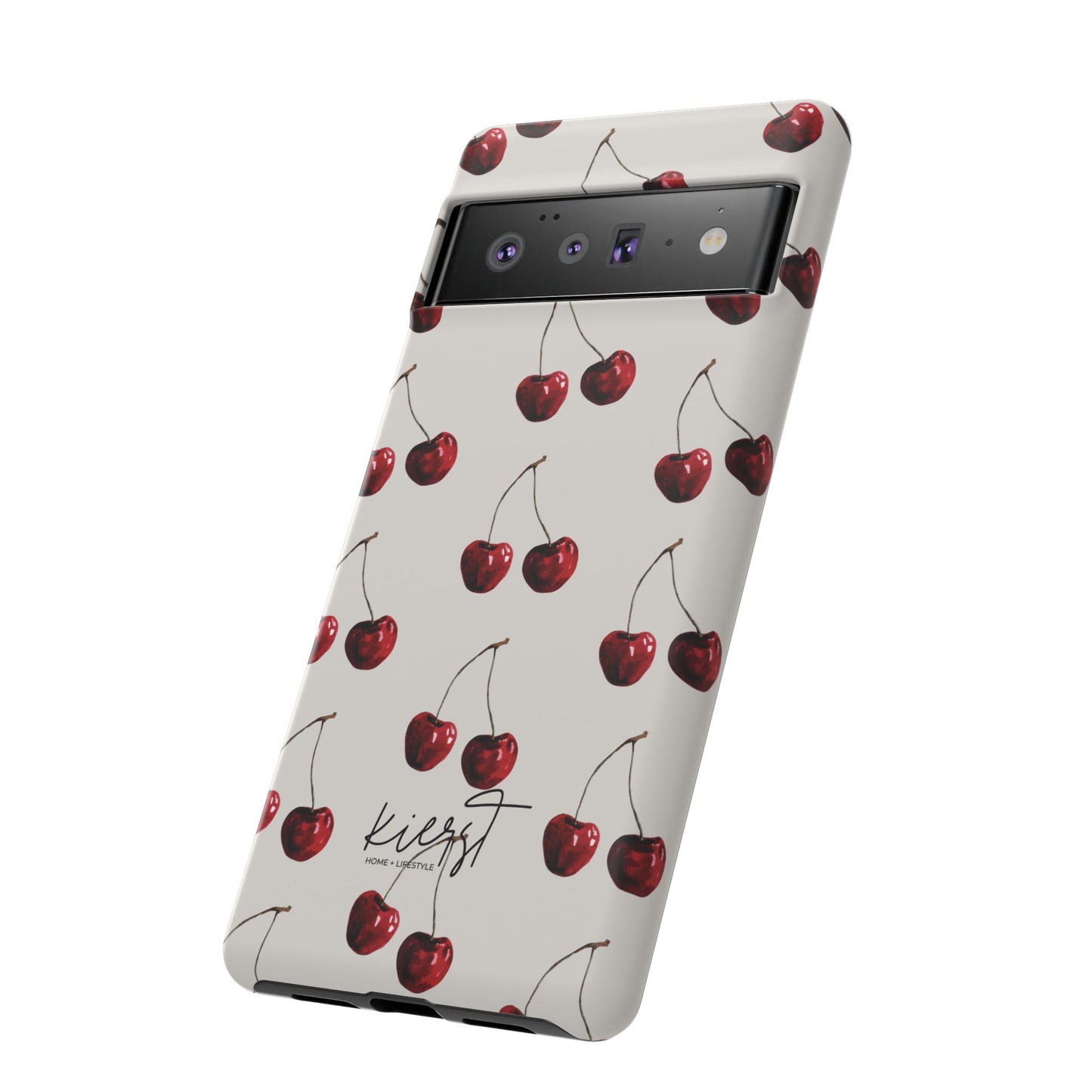 Moody Cherry Stems on White Bone Google Pixel Case | Sultry Minimalism Meets Everyday Utility