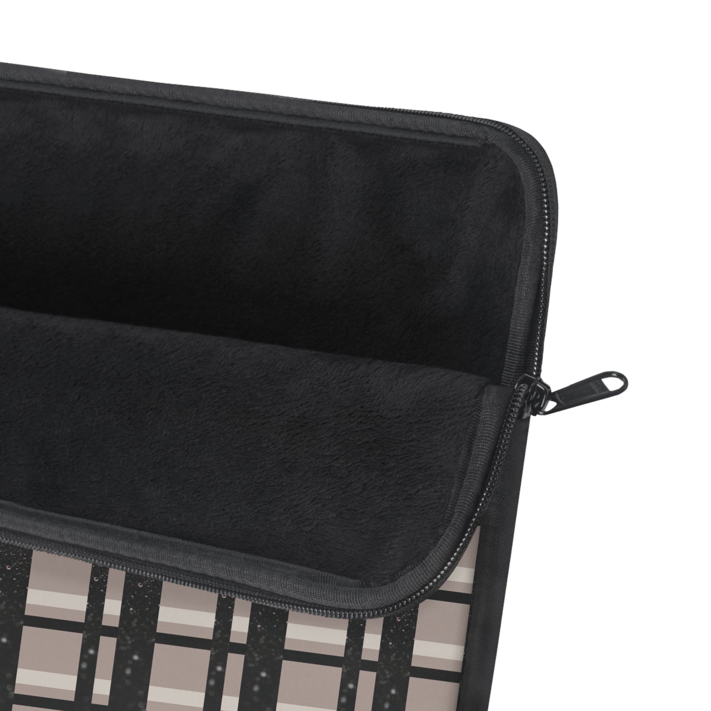 Taupe & Black Printed Glitter Plaid Laptop Sleeve | Classic with a Twist