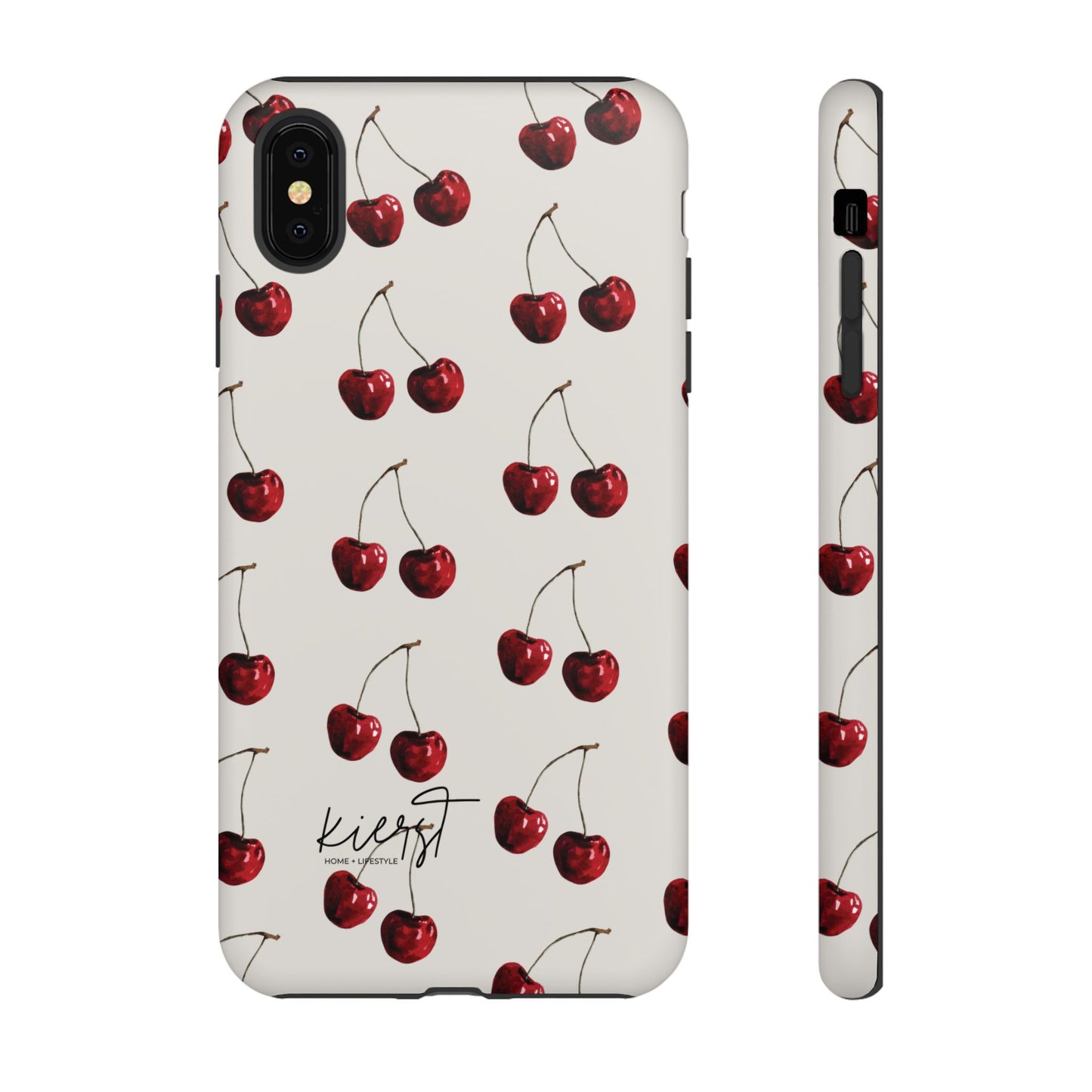 Moody Cherry Stems on White Bone iPhone Case | Timeless Contrast With A Twist of Charm