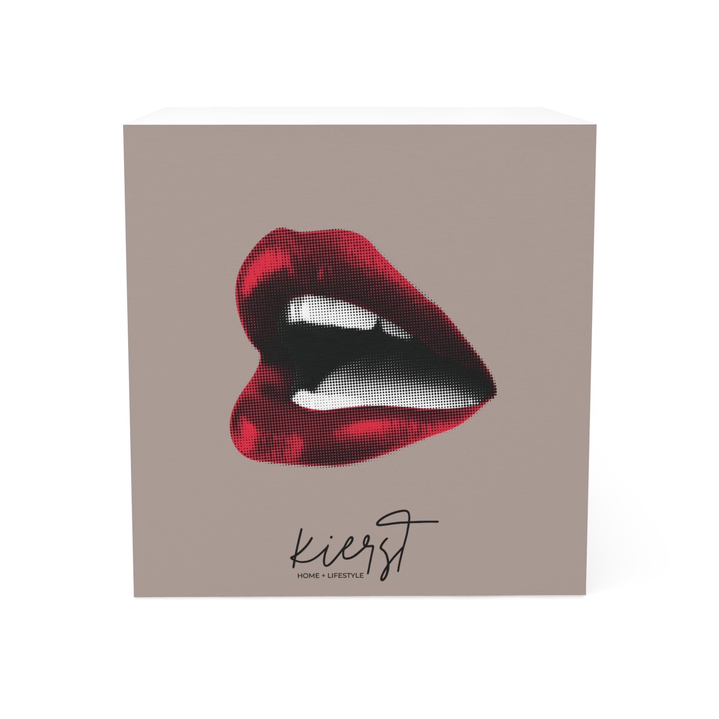 Vintage Red Lips on Taupe Note Cube | Boldly Sophisticated