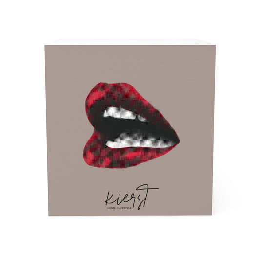 Vintage Red Lips on Taupe Note Cube | Boldly Sophisticated