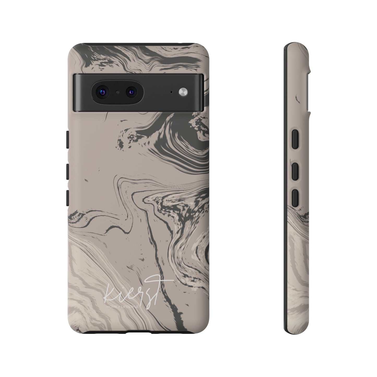 Cream, Grey, and Taupe Marble Google Pixel Case | Grounded Neutrals, Expressive Detail