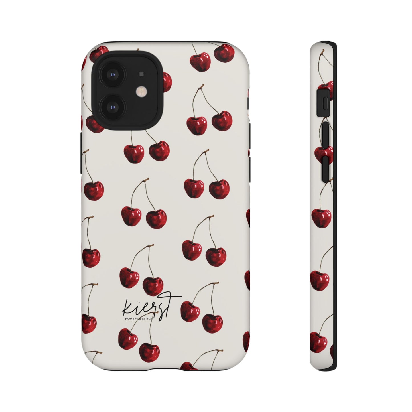 Moody Cherry Stems on White Bone iPhone Case | Timeless Contrast With A Twist of Charm