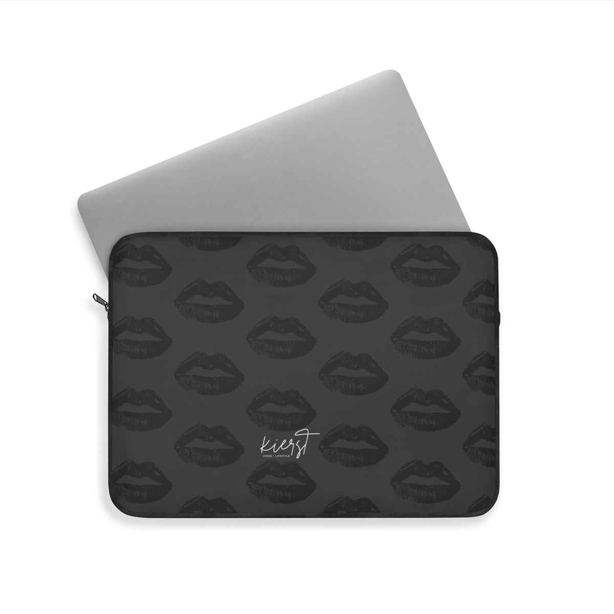 Black Lips on Charcoal Laptop Sleeve | Bold & Moody Tech Accessory