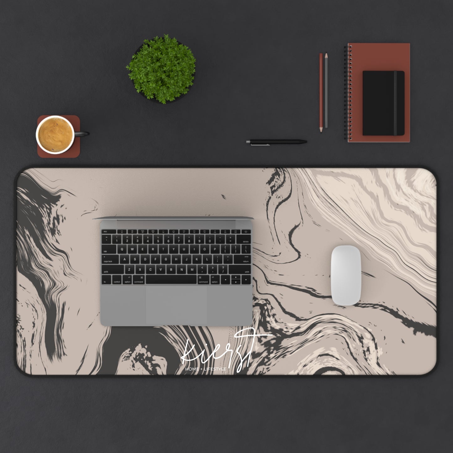 Cream, Grey, and Taupe Marble Desk Mat | Earthy Elegance for the Everyday
