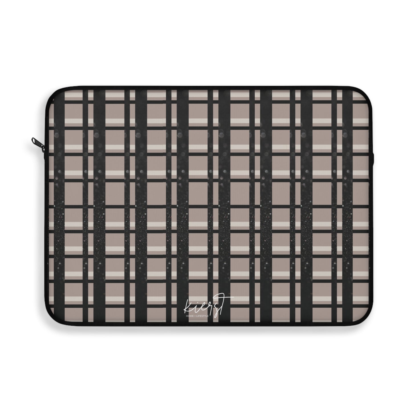 Taupe & Black Printed Glitter Plaid Laptop Sleeve | Classic with a Twist