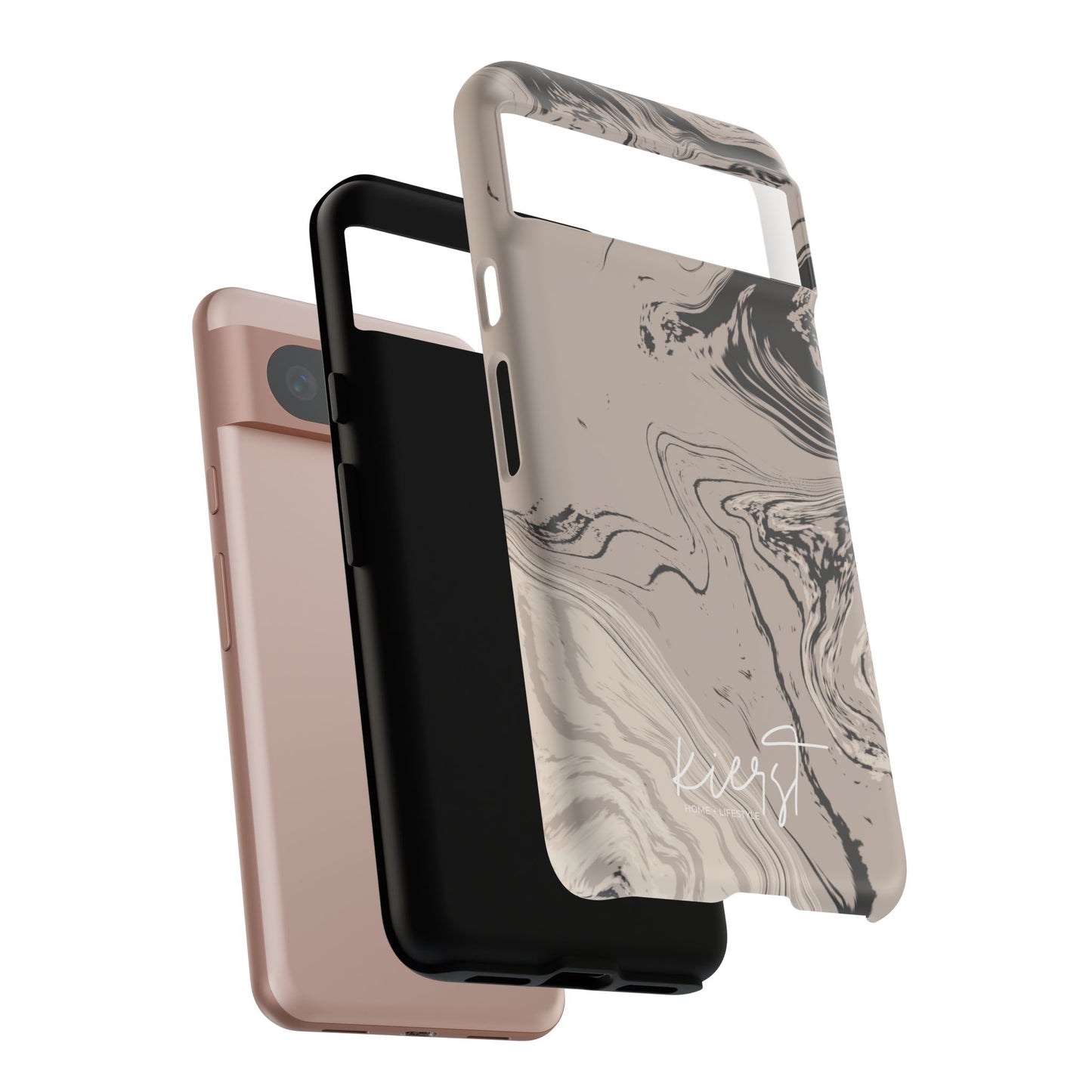 Cream, Grey, and Taupe Marble Google Pixel Case | Grounded Neutrals, Expressive Detail